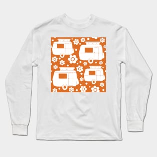 Daisy Polka Dot Vintage Caravan Pattern in Orange and White Long Sleeve T-Shirt